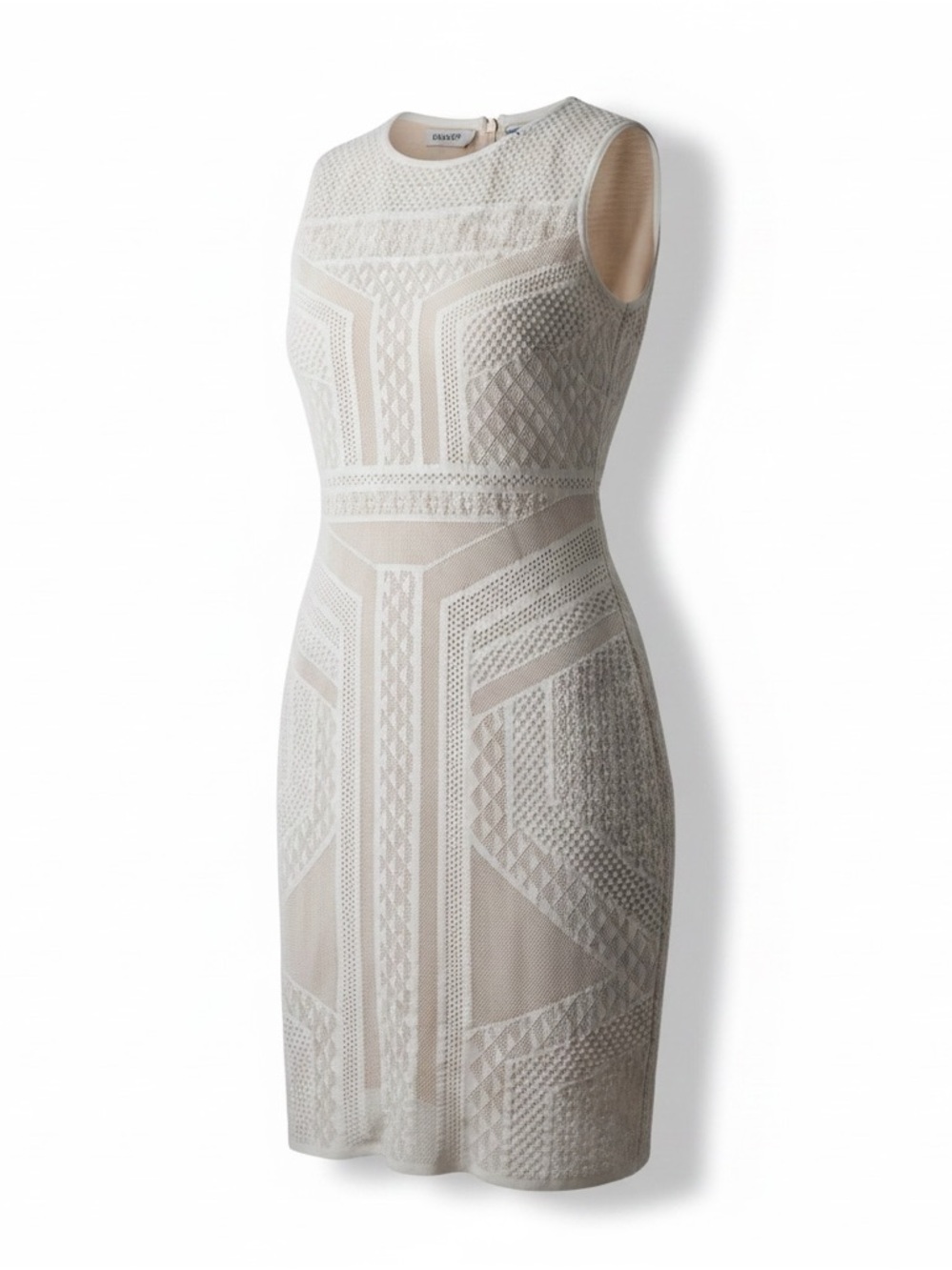 Carmen Marc Valvo Cream Textured Sleeveless Sheath Dress